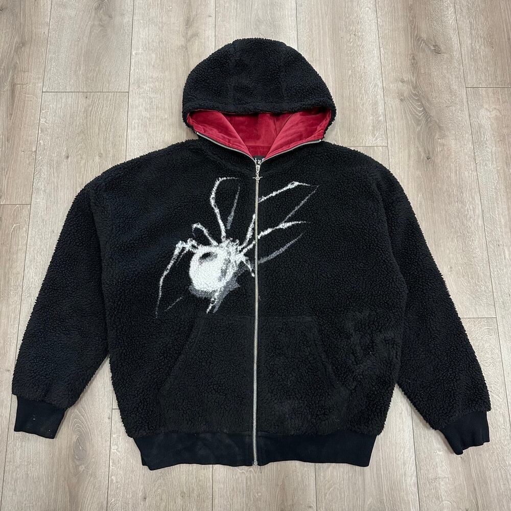 Vital Creations Spider Fleece Sherpa Zip Up Hoodie Sweater Size Large L B13